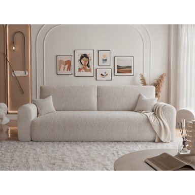 Trivietė išskleidžiama sofa JOBO su patalynės dėže Spalvos: Boucle C1 (kreminė)