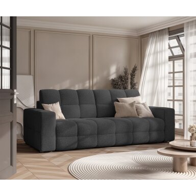 Trivietė išskleidžiama sofa MOLLY su patalynės dėže Spalvos: Quelle 100 (Juoda)