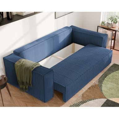 Minkšta kanapa sofa BALI su miego funkcija ir patalynės dėže Spalvos: Poso 05 (Tamsiai mėlyna)