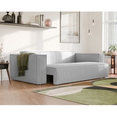 Minkšta sofa BALI su miegama funkcija ir patalynės dėže Spalvos: Poso 110 (Šviesiai pilka)