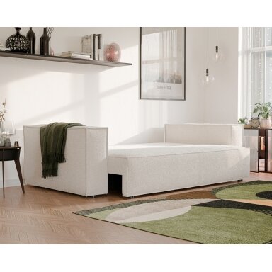 Minkšta kanapa sofa BALI su miego funkcija ir patalynės dėže Spalvos: Boucle C1 (Kreminė)