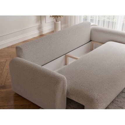 Trivietė išskleidžiama sofa JOBO su patalynės dėže Spalvos: Boucle C1 (kreminė) 3 Trivietė išskleidžiama sofa JOBO su patalynės dėže Spalvos: Boucle C1 (kreminė) 3