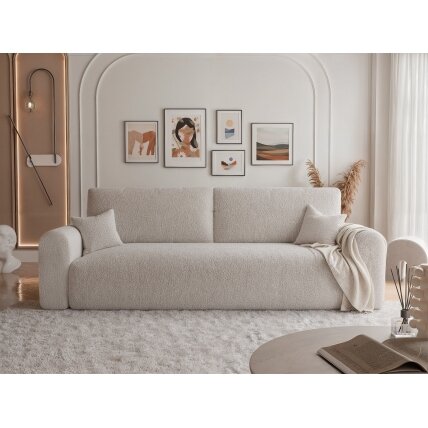 Trivietė išskleidžiama sofa JOBO su patalynės dėže Spalvos: Boucle C1 (kreminė) Trivietė išskleidžiama sofa JOBO su patalynės dėže Spalvos: Boucle C1 (kreminė)
