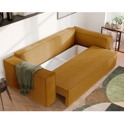 Minkšta kampinė sofa BALI su miego funkcija ir patalynės dėže Spalvos: Poso 01 (geltona) 3