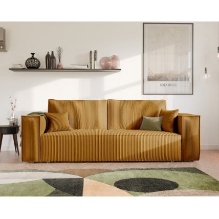 Minkšta kampinė sofa BALI su miego funkcija ir patalynės dėže Spalvos: Poso 01 (geltona) 4