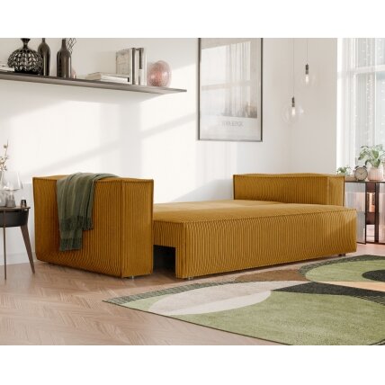 Minkšta kampinė sofa BALI su miego funkcija ir patalynės dėže Spalvos: Poso 01 (geltona) 5