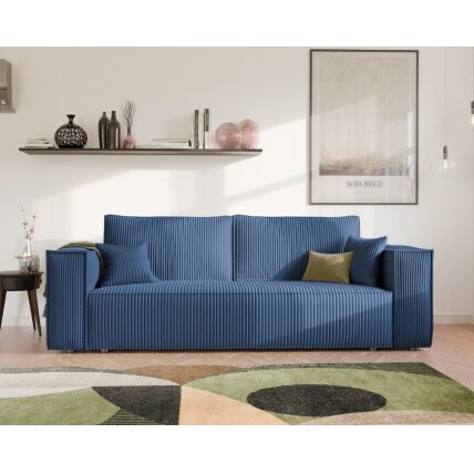 Minkšta kanapa sofa BALI su miego funkcija ir patalynės dėže Spalvos: Poso 05 (Tamsiai mėlyna) 2