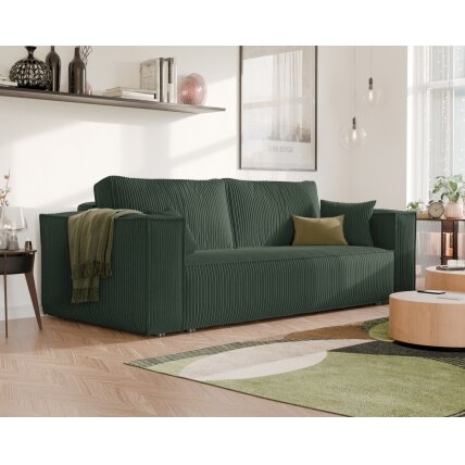Minkšta kanapa sofa BALI su miego funkcija ir patalynės dėže Spalvos: Poso 14 (Butelių žalia)