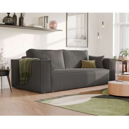 Minkšta kanapa-sofa BALI su miego funkcija ir patalynės dėže Spalvos: Poso 34 (Tamsiai pilka)