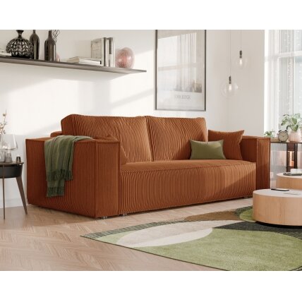 Minkšta kanapa sofa BALI su miego funkcija ir patalynės dėže Spalvos: Poso 40 (Oranžinė)