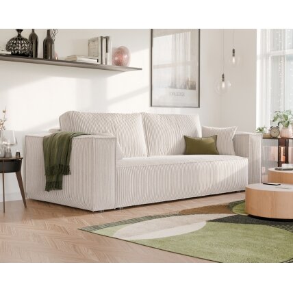Minkšta sofa-lova BALI su miego funkcija ir patalynės dėže Spalvos: Poso 100 (Kreminė)