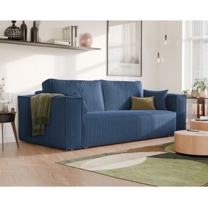 Minkšta kanapa sofa BALI su miego funkcija ir patalynės dėže Spalvos: Poso 05 (Tamsiai mėlyna)