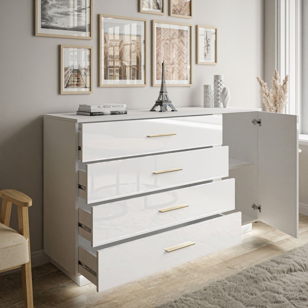 Komoda LUNA II White Gold (Blizgi) 4