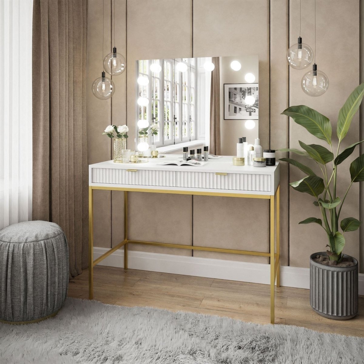 Kosmetinis staliukas KARD Elite Gold Baltas Kosmetinis staliukas KARD Elite Gold Baltas