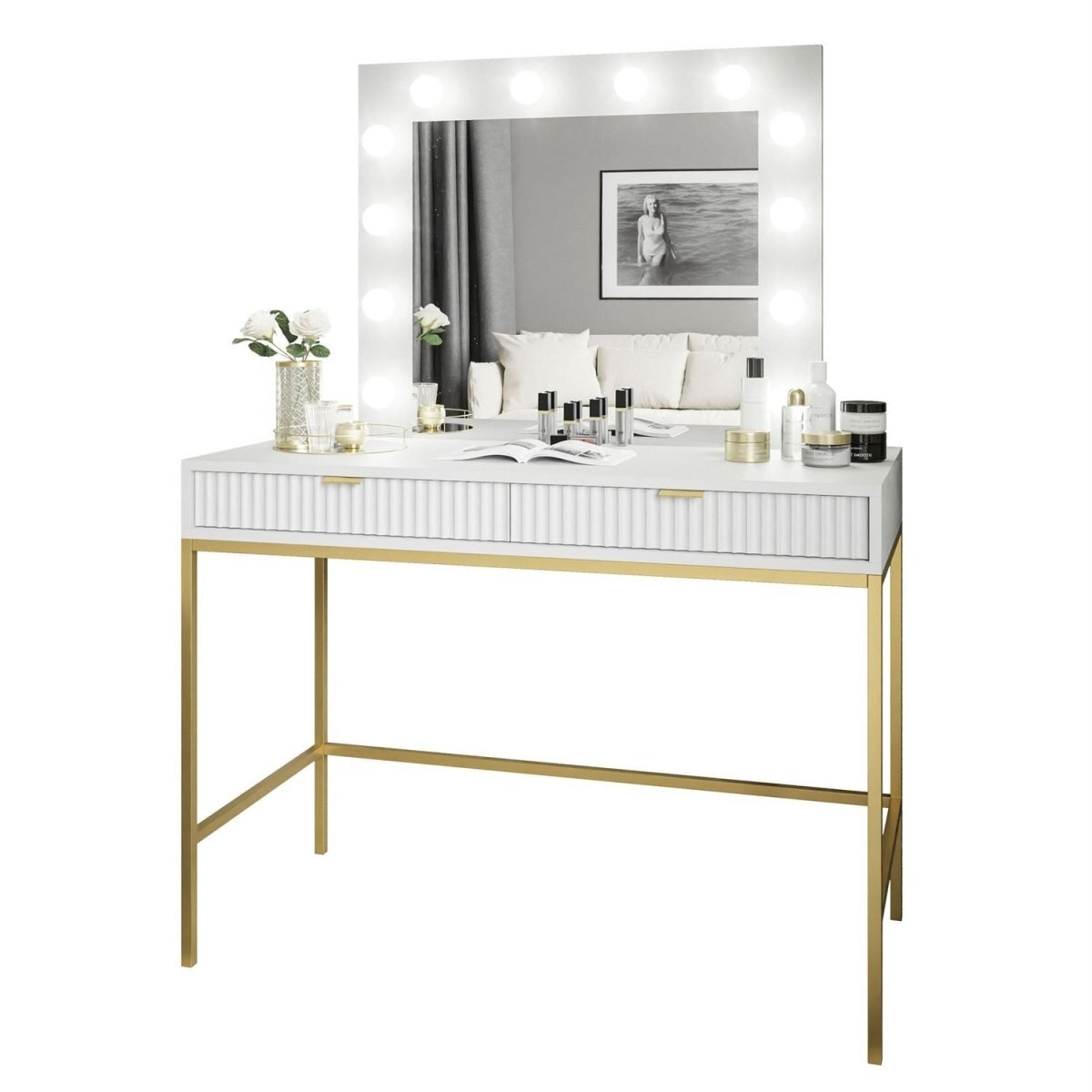Kosmetinis staliukas KARD Gold Baltas 3