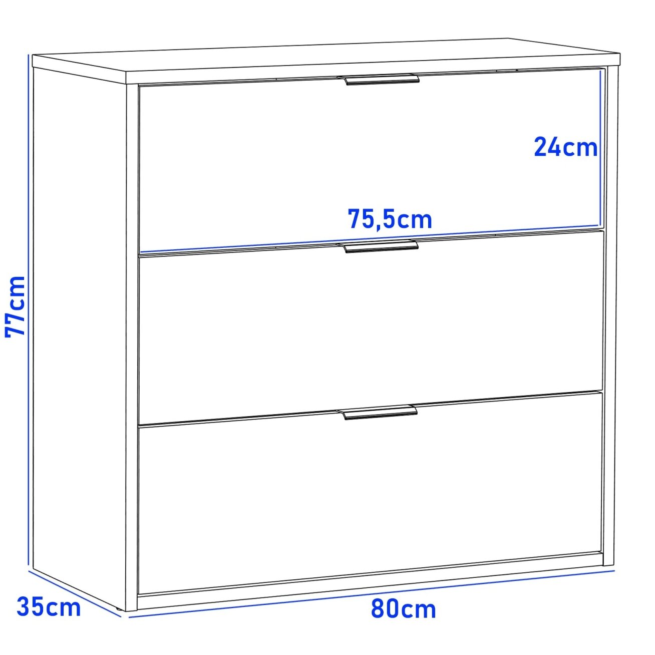 Komoda LINEA 80 cm su 3 stalčiais – balta 2 Komoda LINEA 80 cm su 3 stalčiais – balta 2