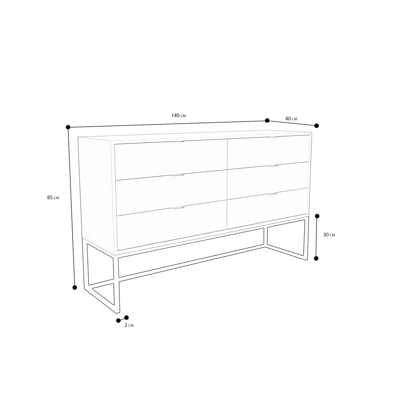 Komoda su stalčiais MILO ant metalinio rėmo 140 cm Spalvos: chromas / platina 1
