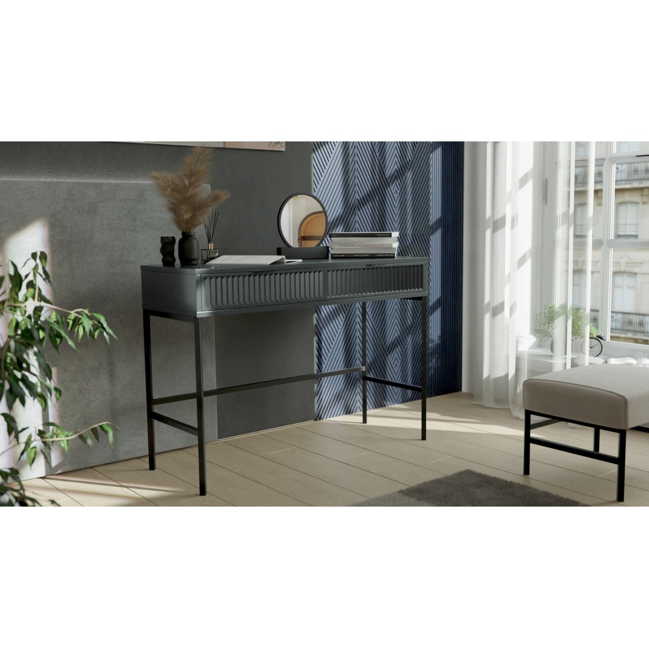 Konsolė-tualetinis staliukas WAVE su stalčiais Spalvos: Greenstone (žalia)