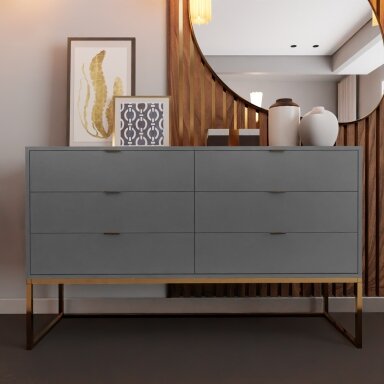 Komoda su stalčiais MILO ant metalinio rėmo 140 cm Spalvos: matinis auksas / platina