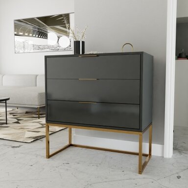 Komoda su stalčiais MILO ant metalinio rėmo 80 cm Spalvos: matinė auksinė / juoda blizgi