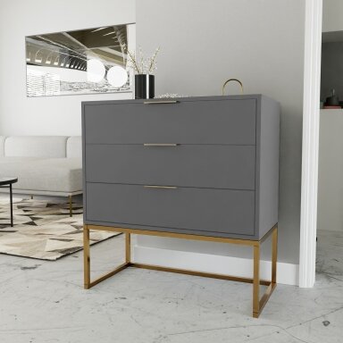 Komoda su stalčiais MILO ant metalinio rėmo 80 cm Spalvos: matinė auksinė / platina