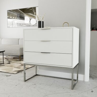 Komoda su stalčiais MILO ant metalinio rėmo 80 cm Spalvos: chromas / matinė balta