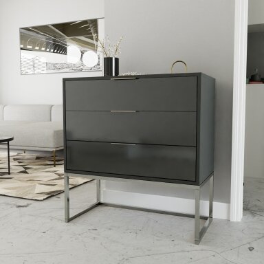 Komoda su stalčiais MILO ant metalinio rėmo 80 cm Spalvos: Chromas / juodas blizgus