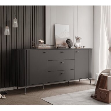 Komoda su stalčiais SENTO III 190 cm su rievėtu fasadu Spalva: Juoda