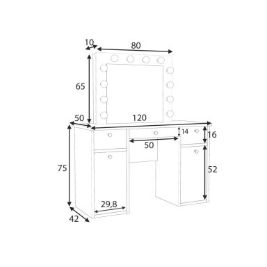 Kosmetinis staliukas Aria 12 LED Baltas