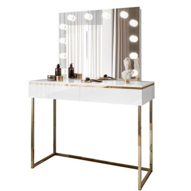 Kosmetinis staliukas AURA GOLD White (blizgus)