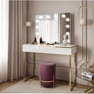 Kosmetinis staliukas AURA GOLD White (blizgus)
