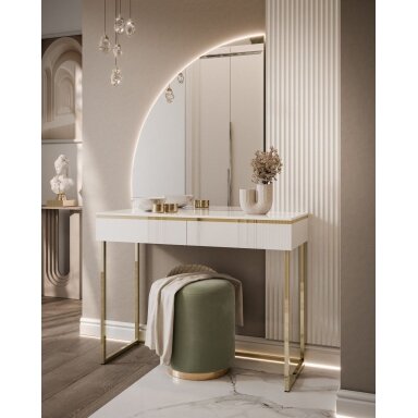 Kosmetinis staliukas AURA-Q GOLD White (Blizgus)