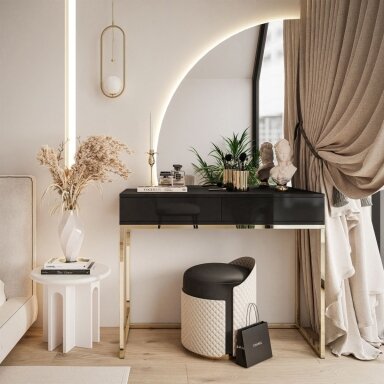 Kosmetinis staliukas Queen LUXURY Black (Blizgus)