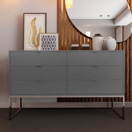 Komoda su stalčiais MILO ant metalinio rėmo 140 cm Spalvos: chromas / platina
