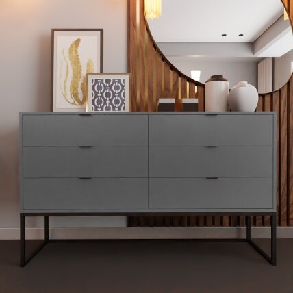 Komoda su stalčiais MILO ant metalinio rėmo 140 cm Spalvos: Juoda / platina