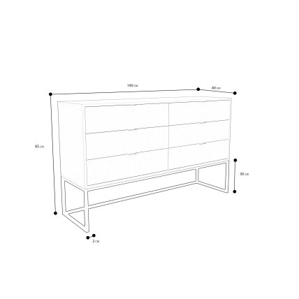 Komoda su stalčiais MILO ant metalinio rėmo 140 cm Spalvos: Juoda / grafitas 1