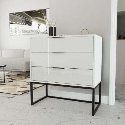 Komoda su stalčiais MILO ant metalinio rėmo 80 cm Spalvos: Juoda / balta blizgi
