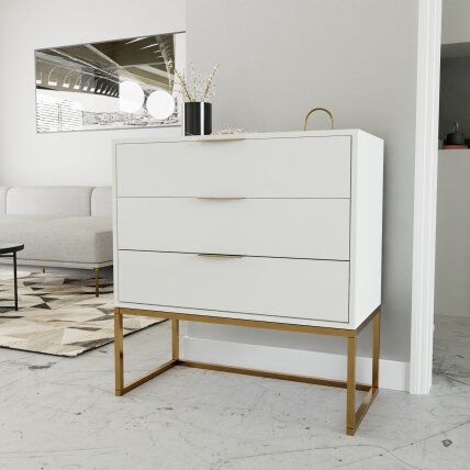 Komoda su stalčiais MILO ant metalinio rėmo 80 cm Spalvos: matinė auksinė / matinė balta