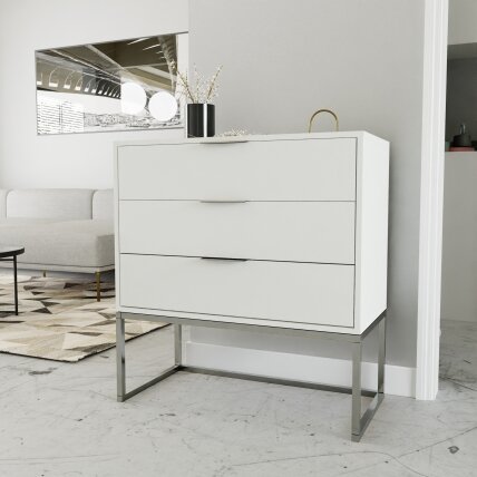 Komoda su stalčiais MILO ant metalinio rėmo 80 cm Spalvos: chromas / matinė balta