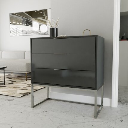 Komoda su stalčiais MILO ant metalinio rėmo 80 cm Spalvos: Chromas / juodas blizgus