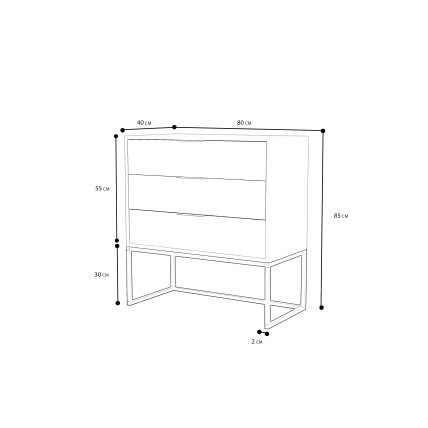 Komoda su stalčiais MILO ant metalinio rėmo 80 cm Spalvos: Chromas / juodas blizgus 1