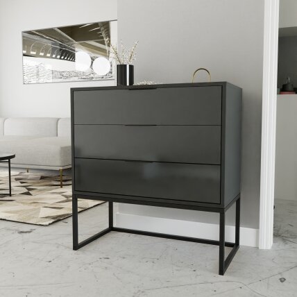 Komoda su stalčiais MILO ant metalinio rėmo 80 cm Spalvos: Juoda / juoda blizgi