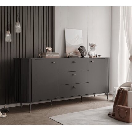 Komoda su stalčiais SENTO III 190 cm su rievėtu fasadu Spalva: Juoda