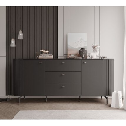 Komoda su stalčiais SENTO III 190 cm su rievėtu fasadu Spalva: Juoda 1