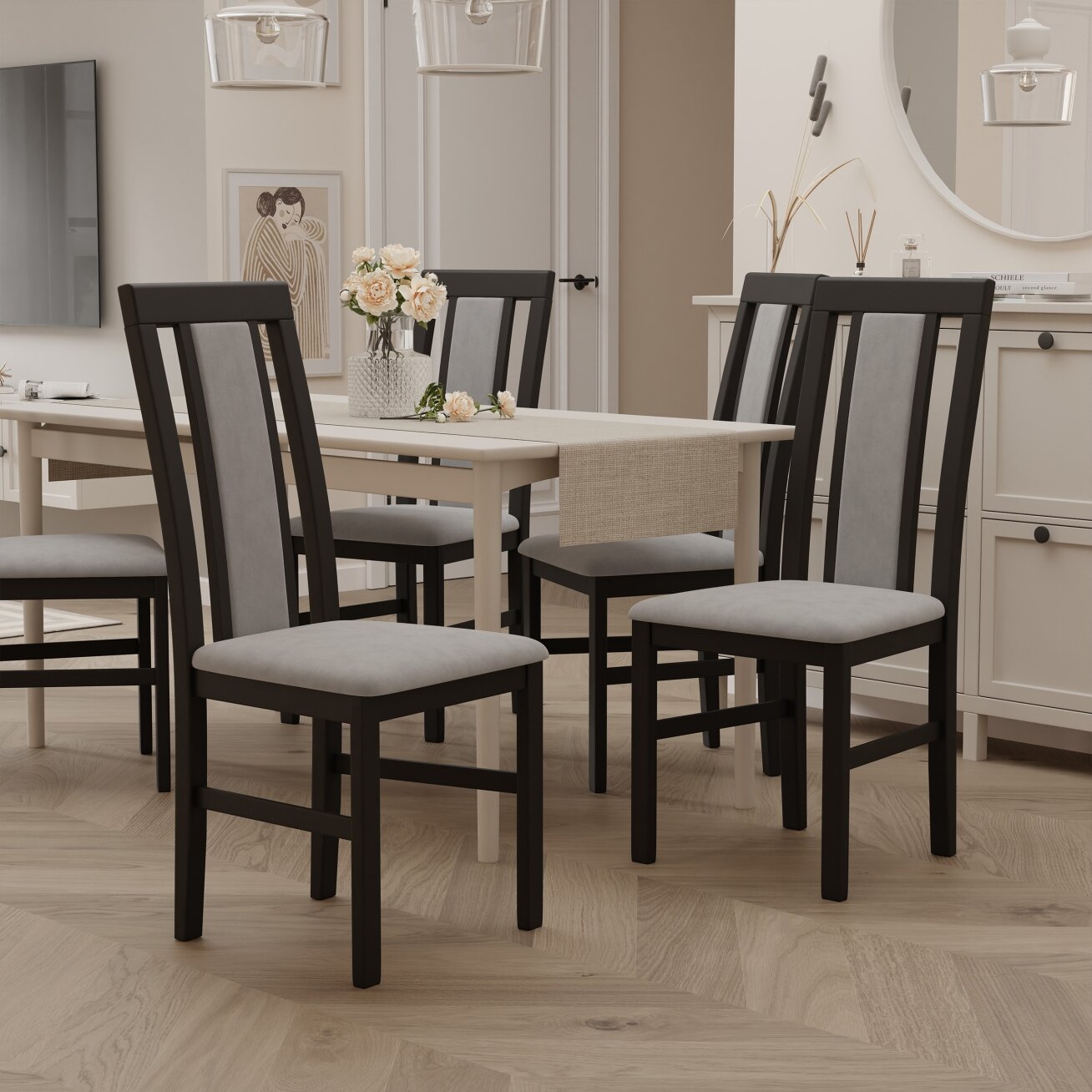 Valgomojo kėdė RAW Spalvos: Riviera 91 (šviesiai pilka), medienos atspalvis: juoda 1 Valgomojo kėdė RAW Spalvos: Riviera 91 (šviesiai pilka), medienos atspalvis: juoda 1
