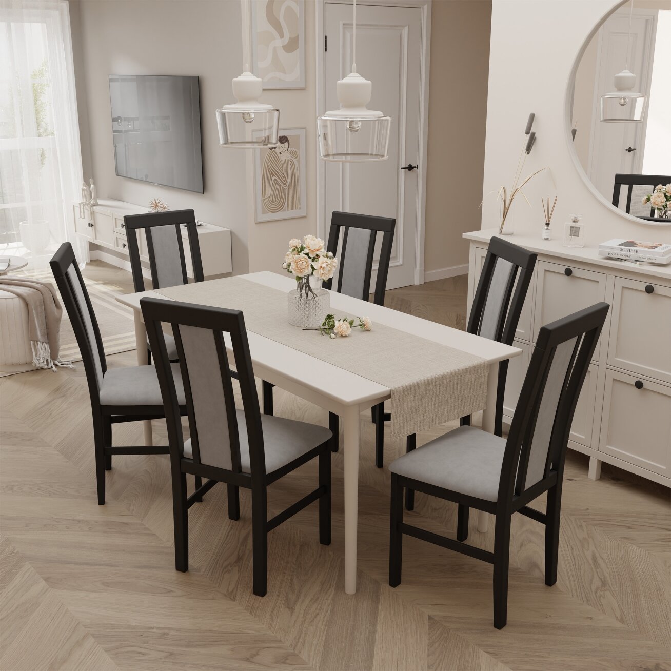 Valgomojo kėdė RAW Spalvos: Riviera 91 (šviesiai pilka), medienos atspalvis: juoda 2