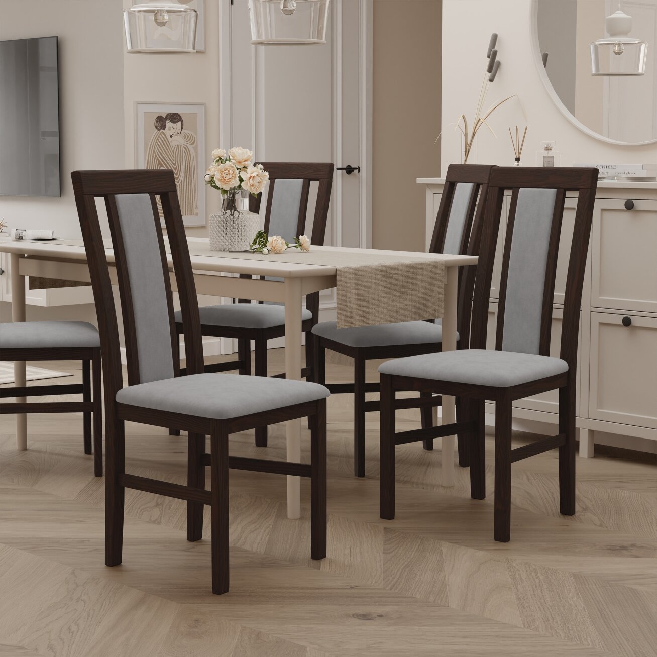 Valgomojo kėdė RAW Spalvos: Riviera 91 (Šviesiai pilka), medienos atspalvis: Riešutas 1 Valgomojo kėdė RAW Spalvos: Riviera 91 (Šviesiai pilka), medienos atspalvis: Riešutas 1