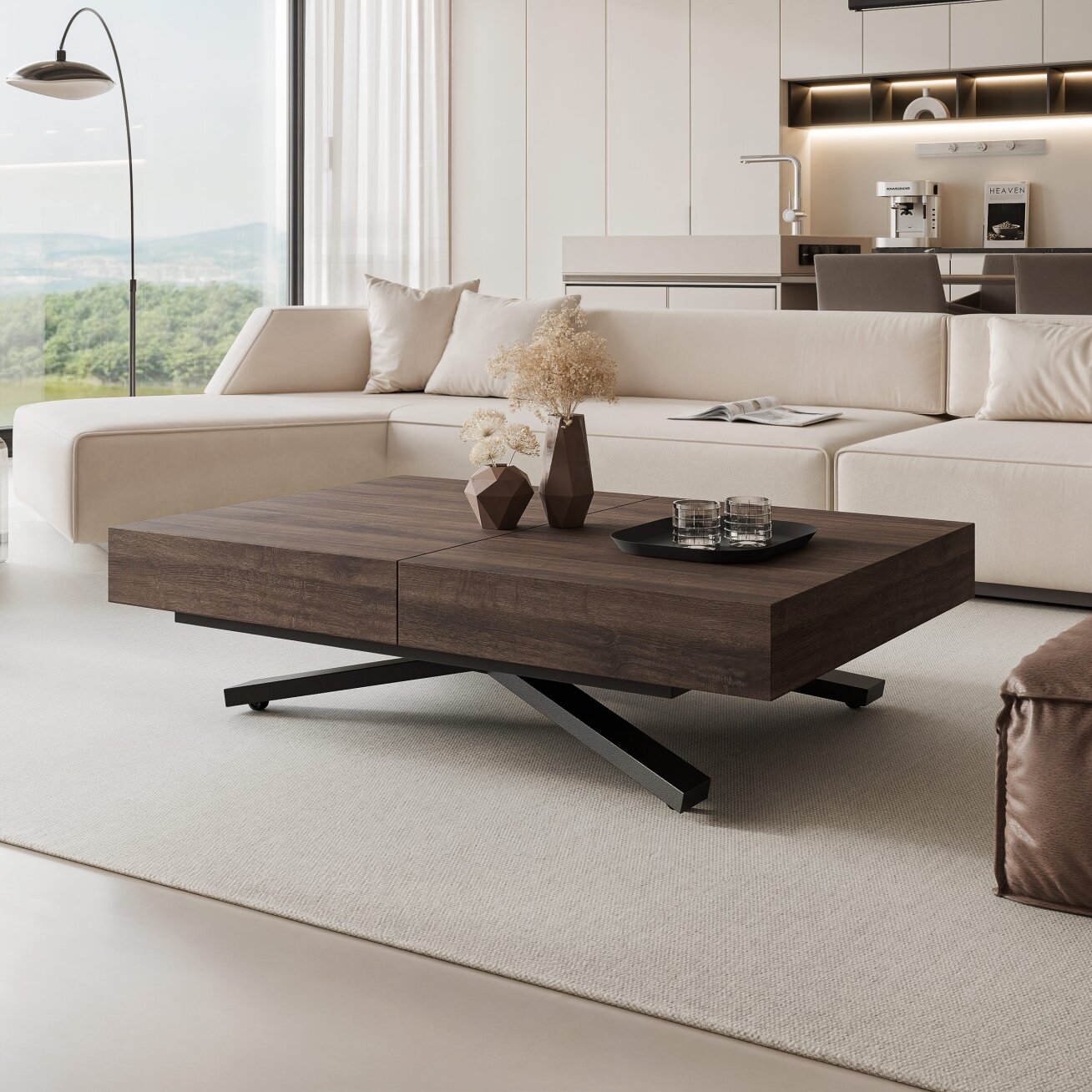 Išskleidžiamas kavos staliukas SANELLE X su aukščio reguliavimo funkcija Spalvos: Juoda / anthracite sherman oak Išskleidžiamas kavos staliukas SANELLE X su aukščio reguliavimo funkcija Spalvos: Juoda / anthracite sherman oak