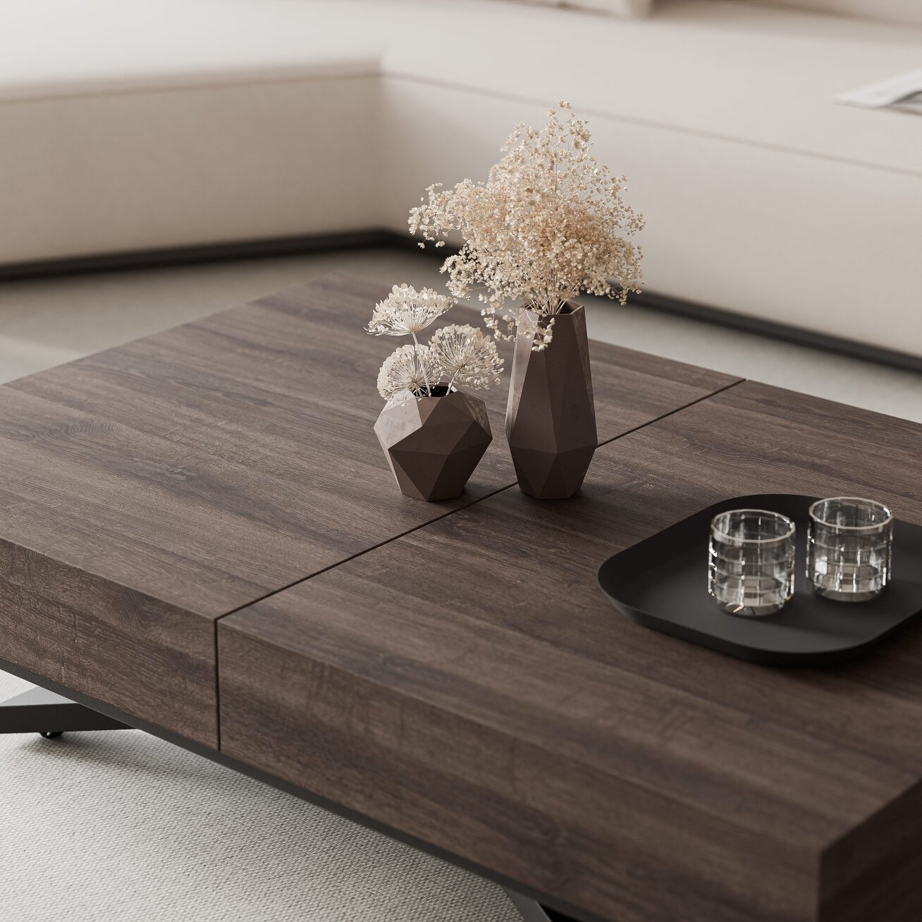 Išskleidžiamas kavos staliukas SANELLE X su aukščio reguliavimo funkcija Spalvos: Juoda / anthracite sherman oak 2 Išskleidžiamas kavos staliukas SANELLE X su aukščio reguliavimo funkcija Spalvos: Juoda / anthracite sherman oak 2