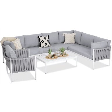 Lauko baldai kampas MONZA Caffe + fotelis White - AVRAHOME